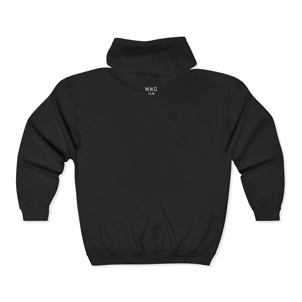 We Never Die Zip Hoodie — Bold Graphic Full-Zip Hooded Sweatshirt