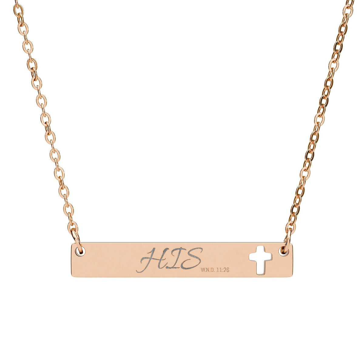 Cutout Cross Bar Necklace — Engraved "HIS" Religious Pendant