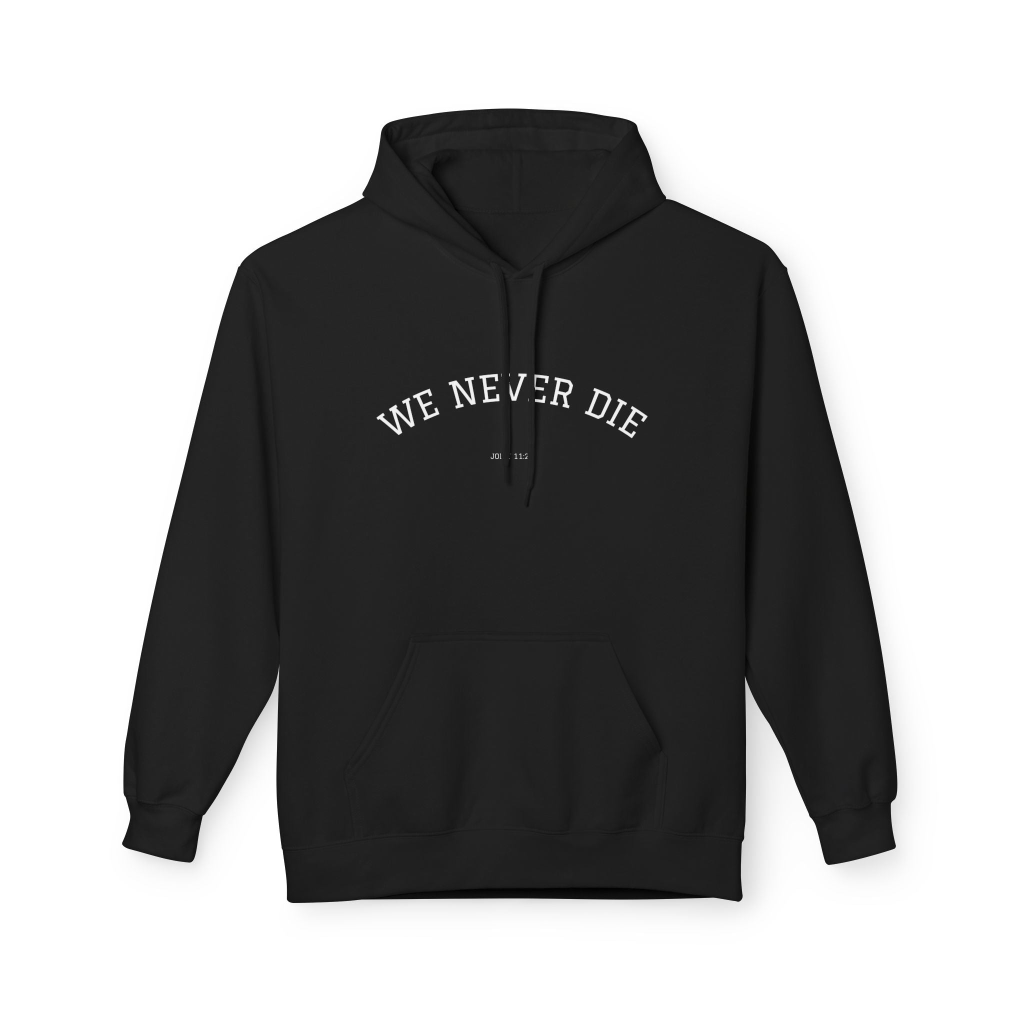 We Never Die Hoodie — Vintage Angel Graphic Spiritual Comfort Pullover