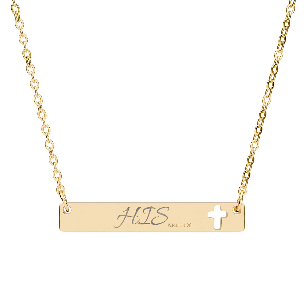 Cutout Cross Bar Necklace — Engraved "HIS" Religious Pendant