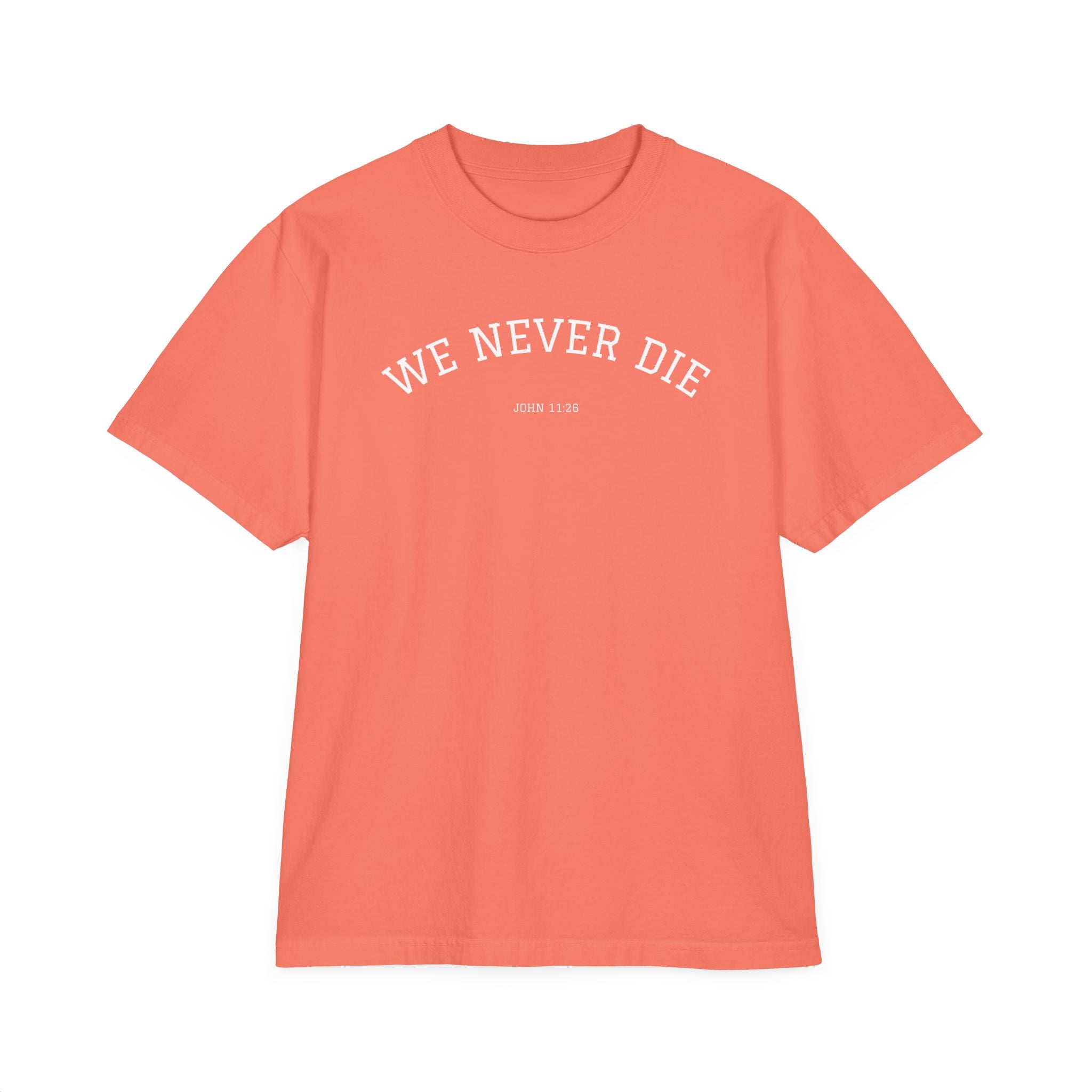 We Never Die T-Shirt — Minimalist Vintage Script Tee