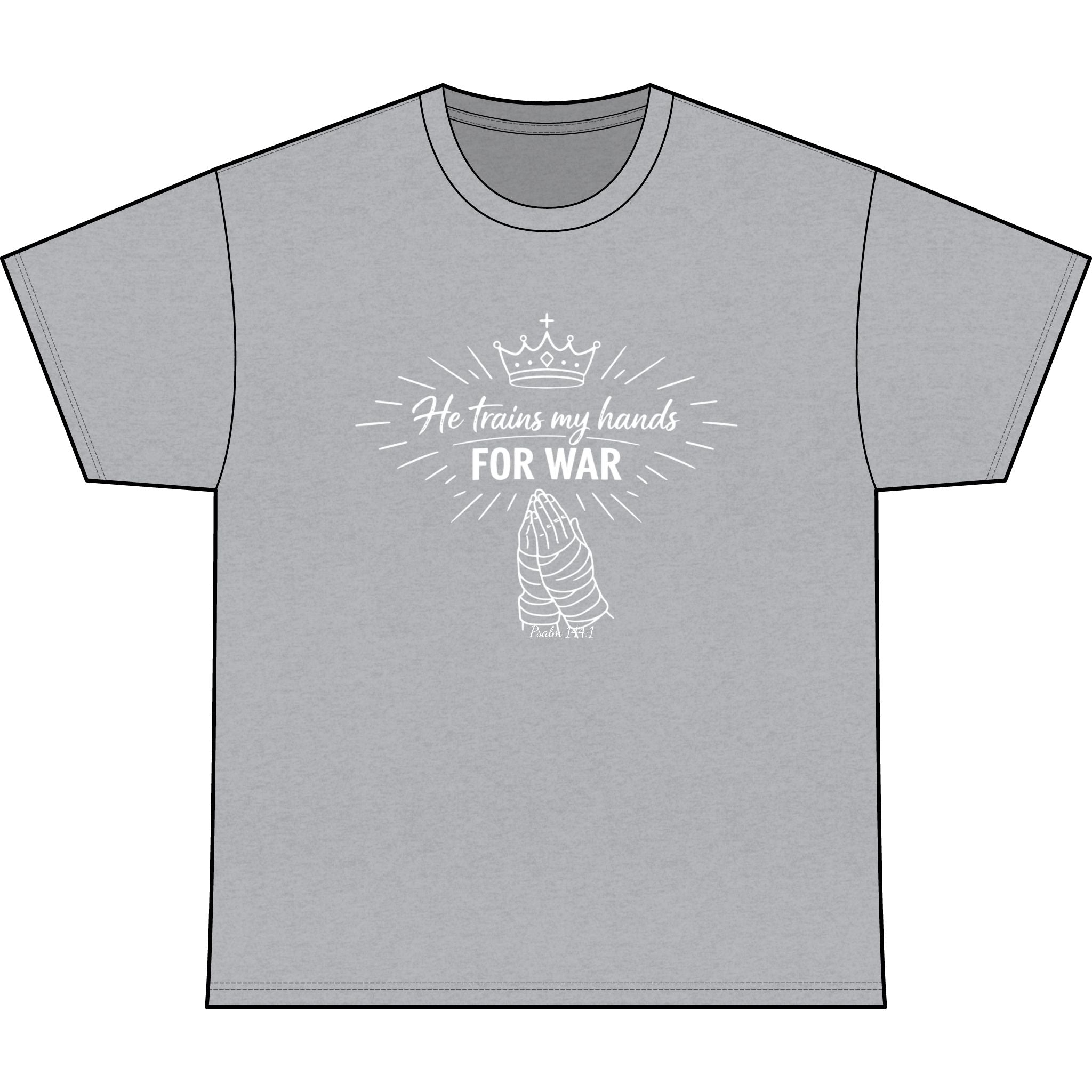 T-Shirt — "He Trains My Hands for War" Prayer Warrior Faith Tee