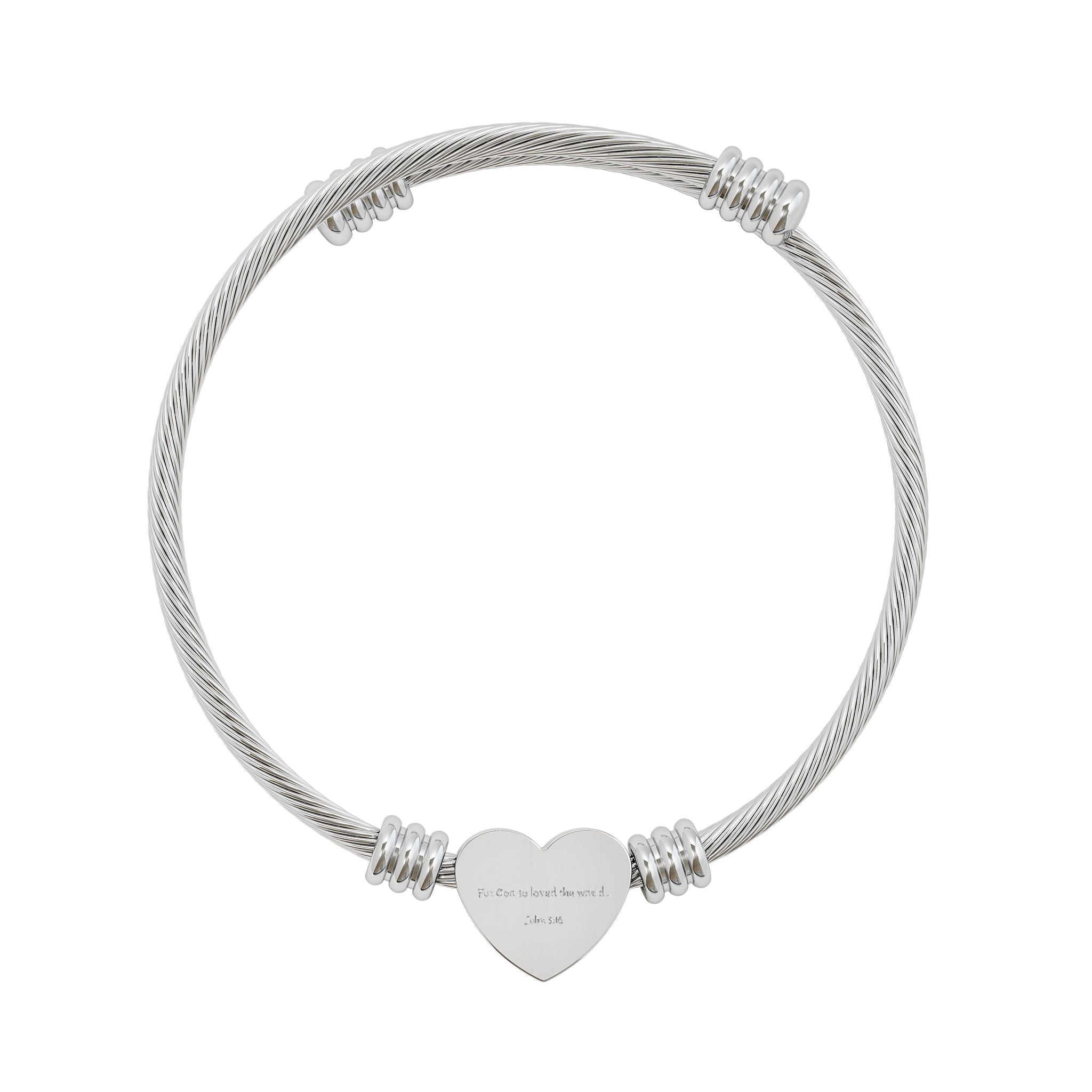 Engravable Heart Cuff Bracelet – Personalized Stainless Steel Cable Bangle