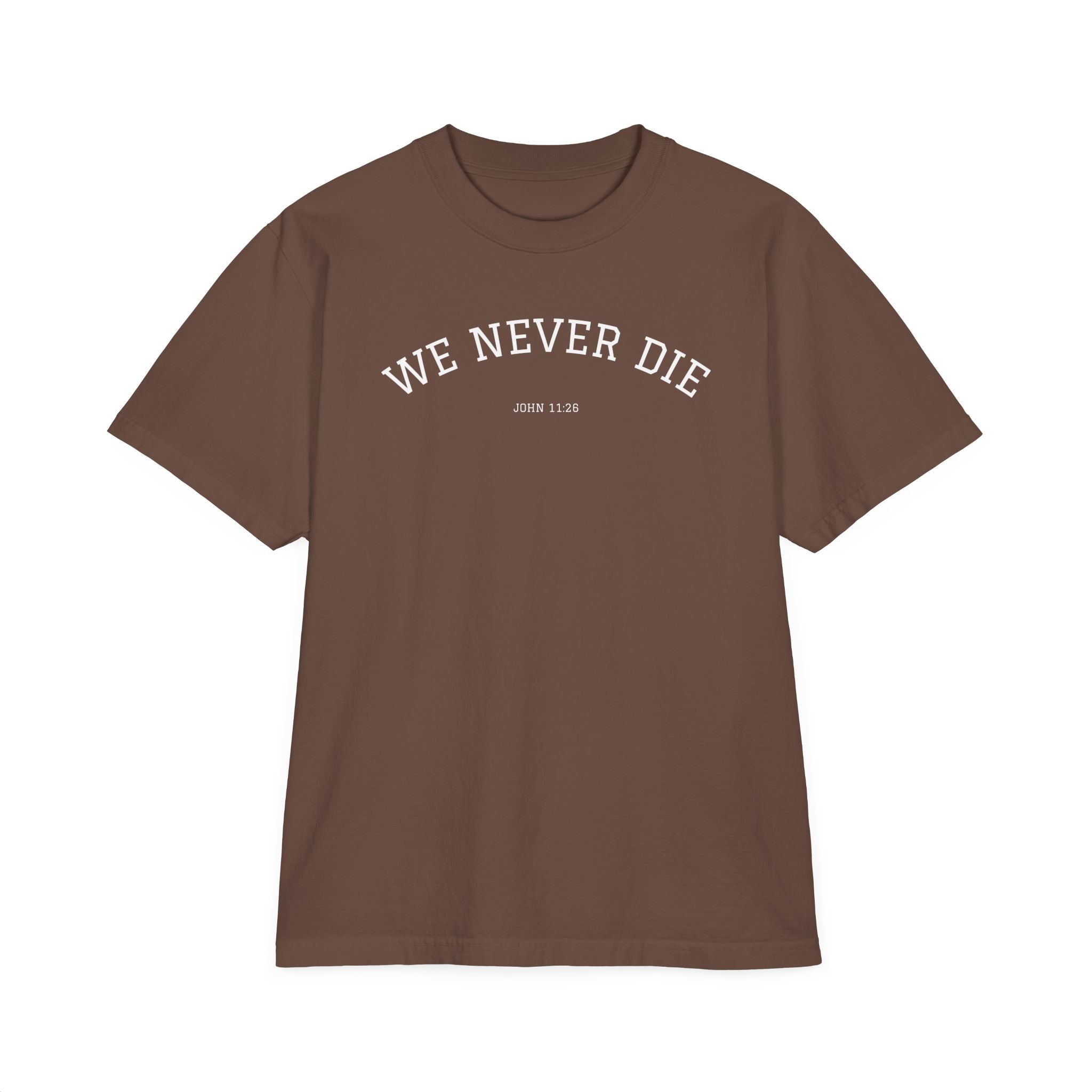 We Never Die T-Shirt — Minimalist Vintage Script Tee