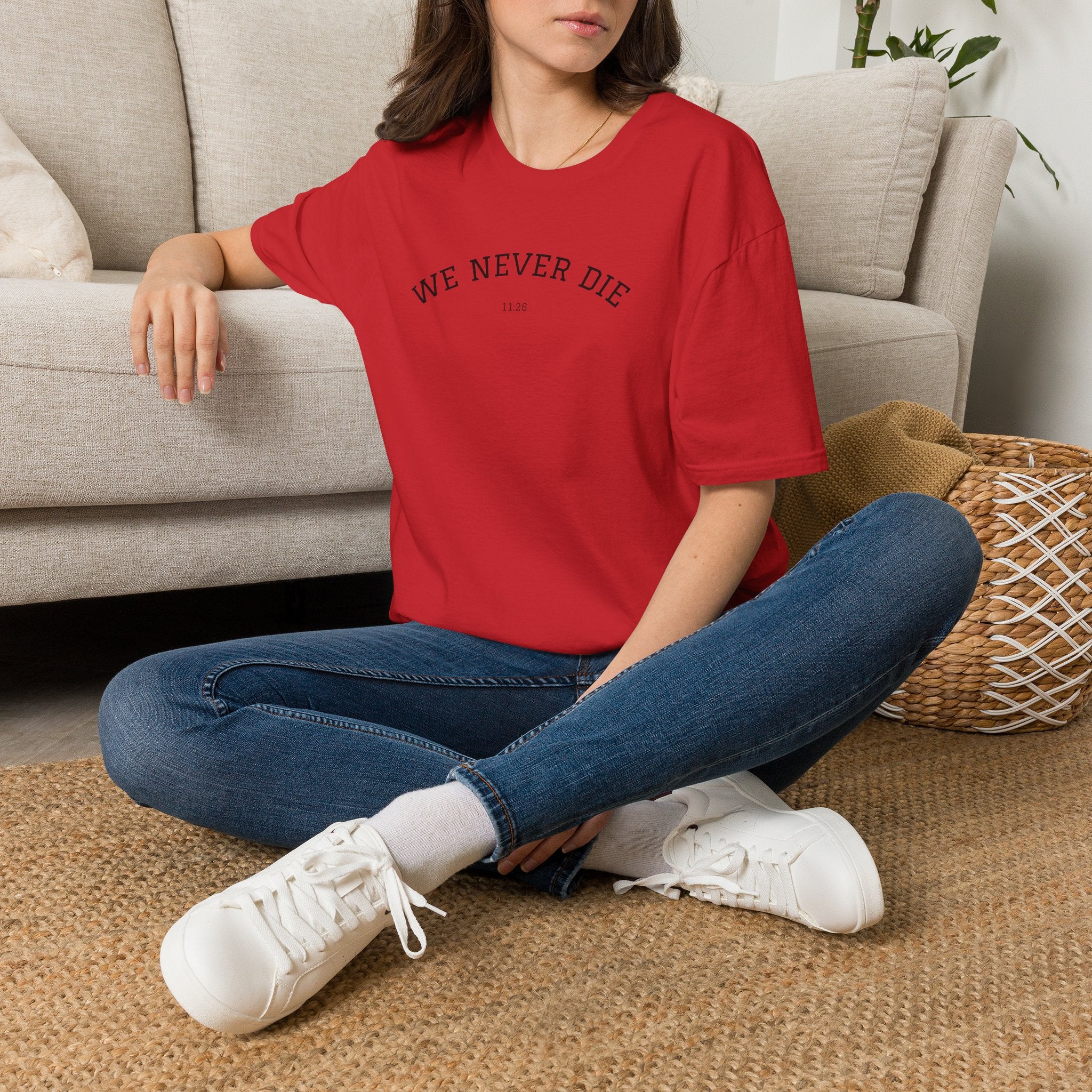 We Never Die T‑Shirt — Minimal Inspirational Graphic Tee